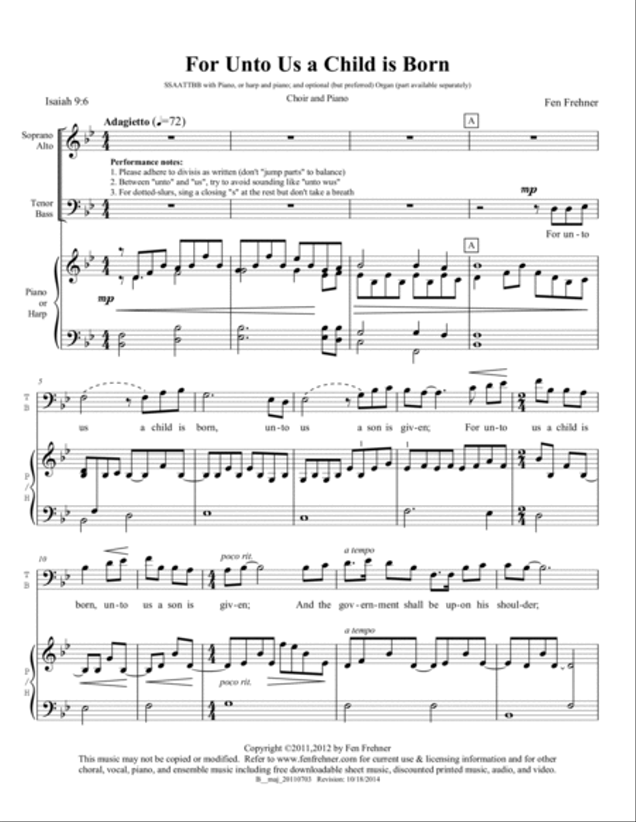 For Unto Us a Child is Born 4-Part scores gallery preview page 2