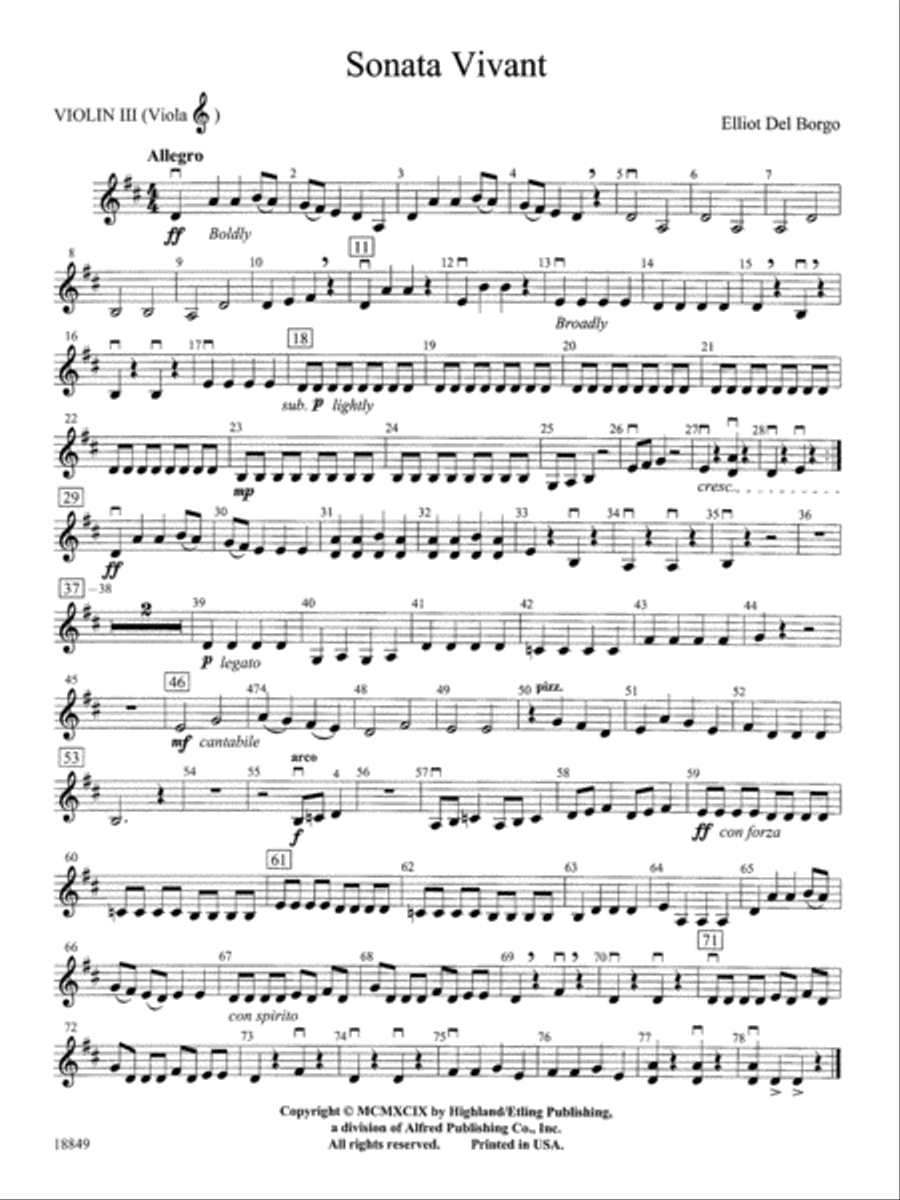 Sonata Vivant: 3rd Violin (Viola [TC]) String Orchestra scores gallery preview page 1