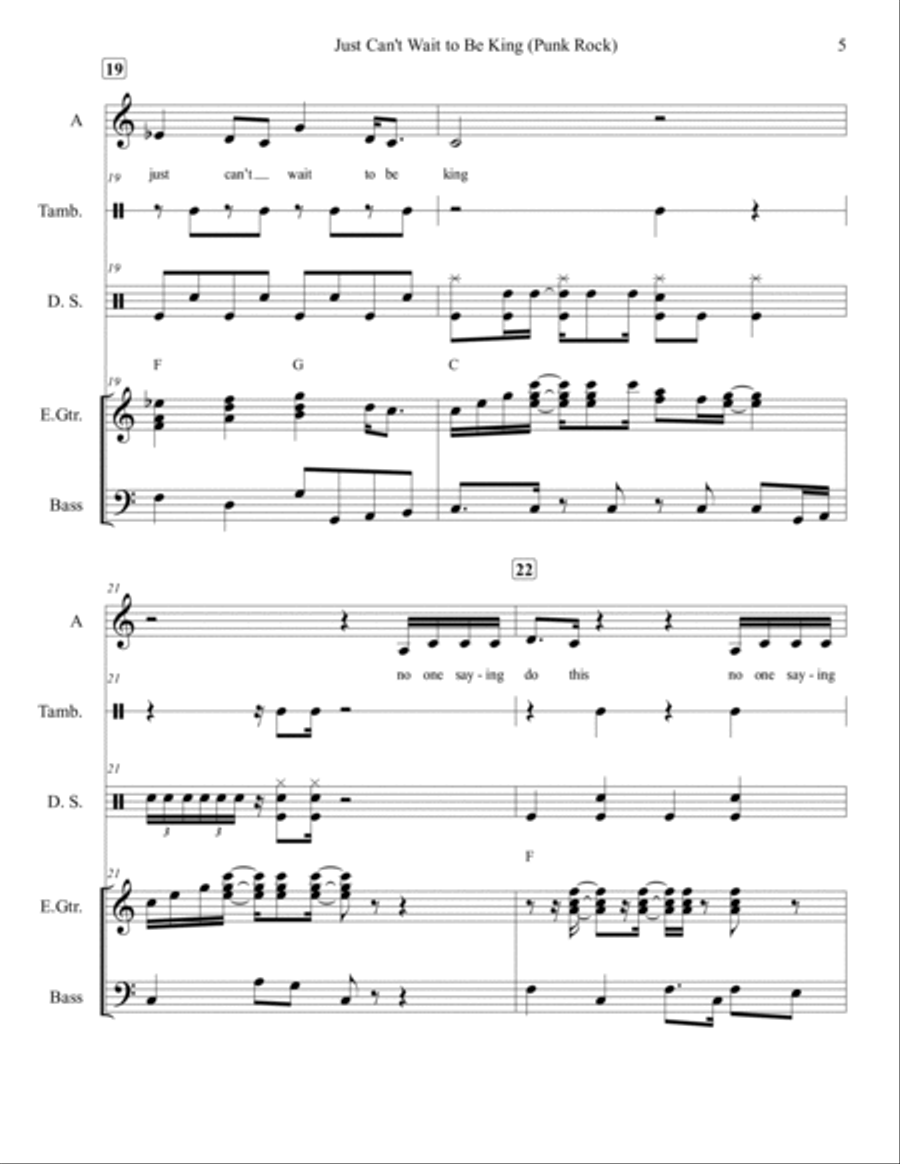 I Just Can't Wait To Be King Bass Guitar scores gallery preview page 5