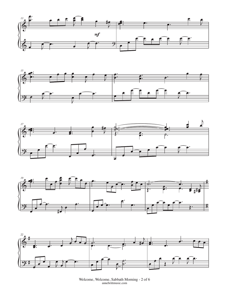 Welcome, Welcome, Sabbath Morning (advanced intermediate piano solo) Piano Solo scores gallery preview page 2