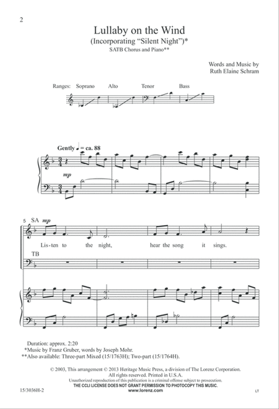 Lullaby on the Wind 4-Part scores gallery preview page 2