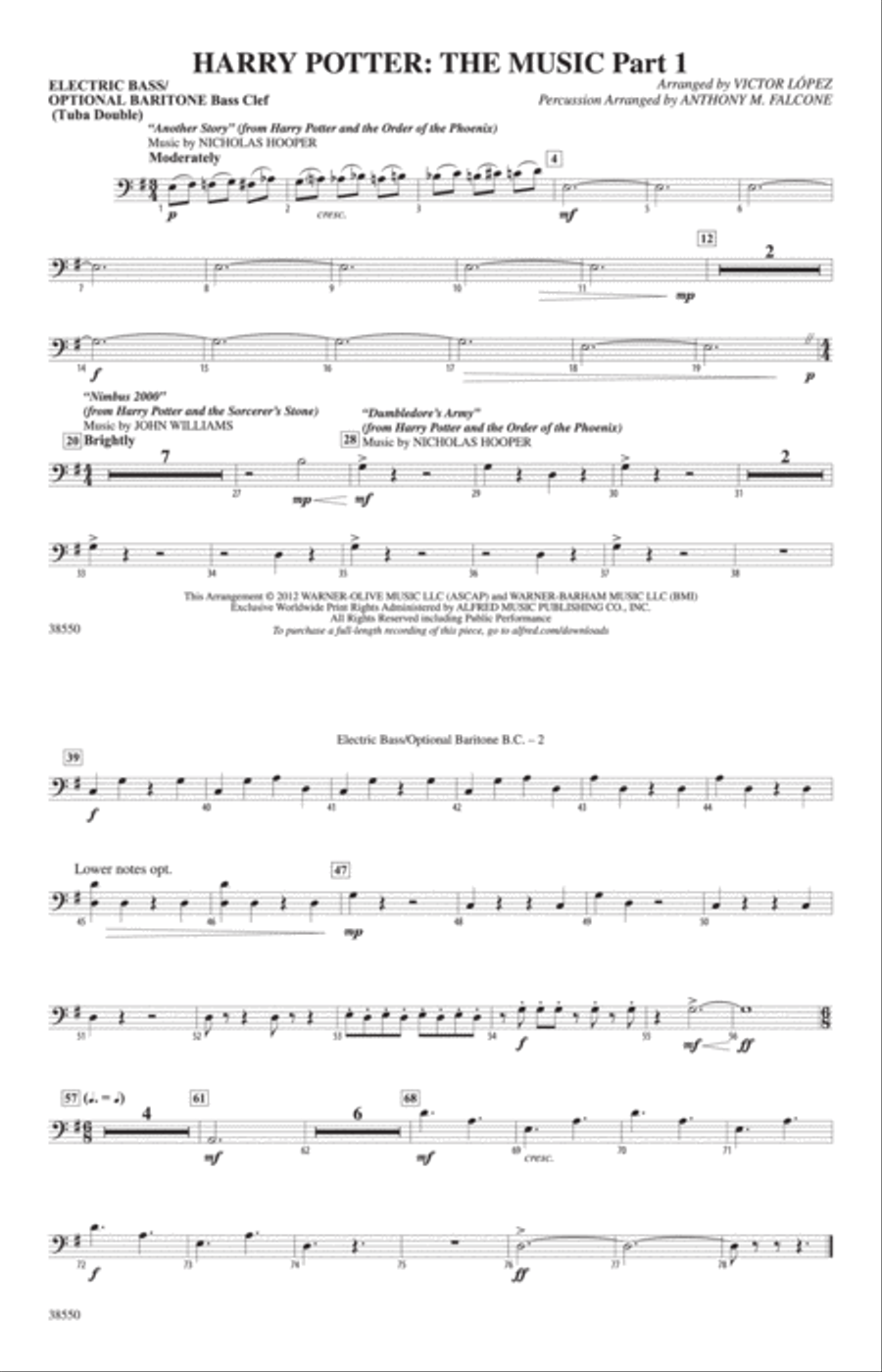 Harry Potter: The Music, Part 1: Electric Bass Marching Band scores gallery preview page 1