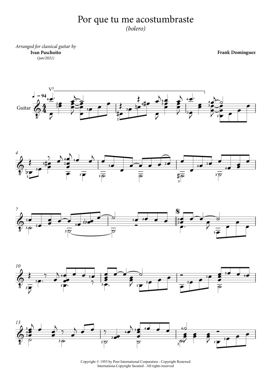 Porque Tu Me Acostumbraste Guitar Solo scores gallery preview page 1