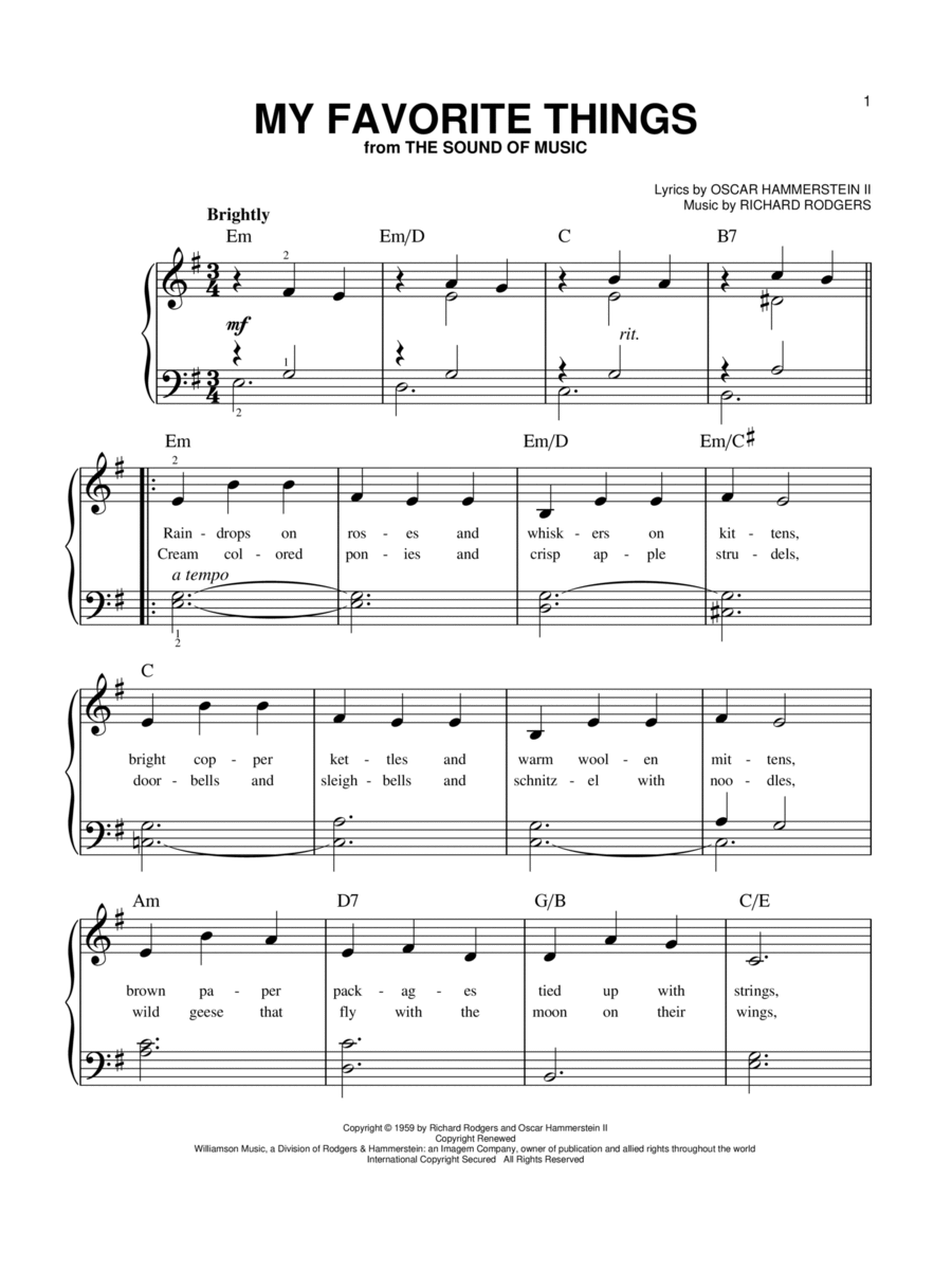 My Favorite Things Easy Piano scores gallery preview page 1