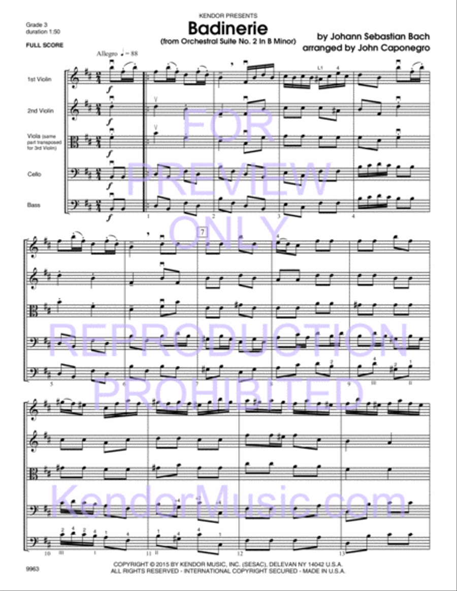 Badinerie (from Orchestral Suite No. 2 In B Minor) (Full Score) String Orchestra scores gallery preview page 2