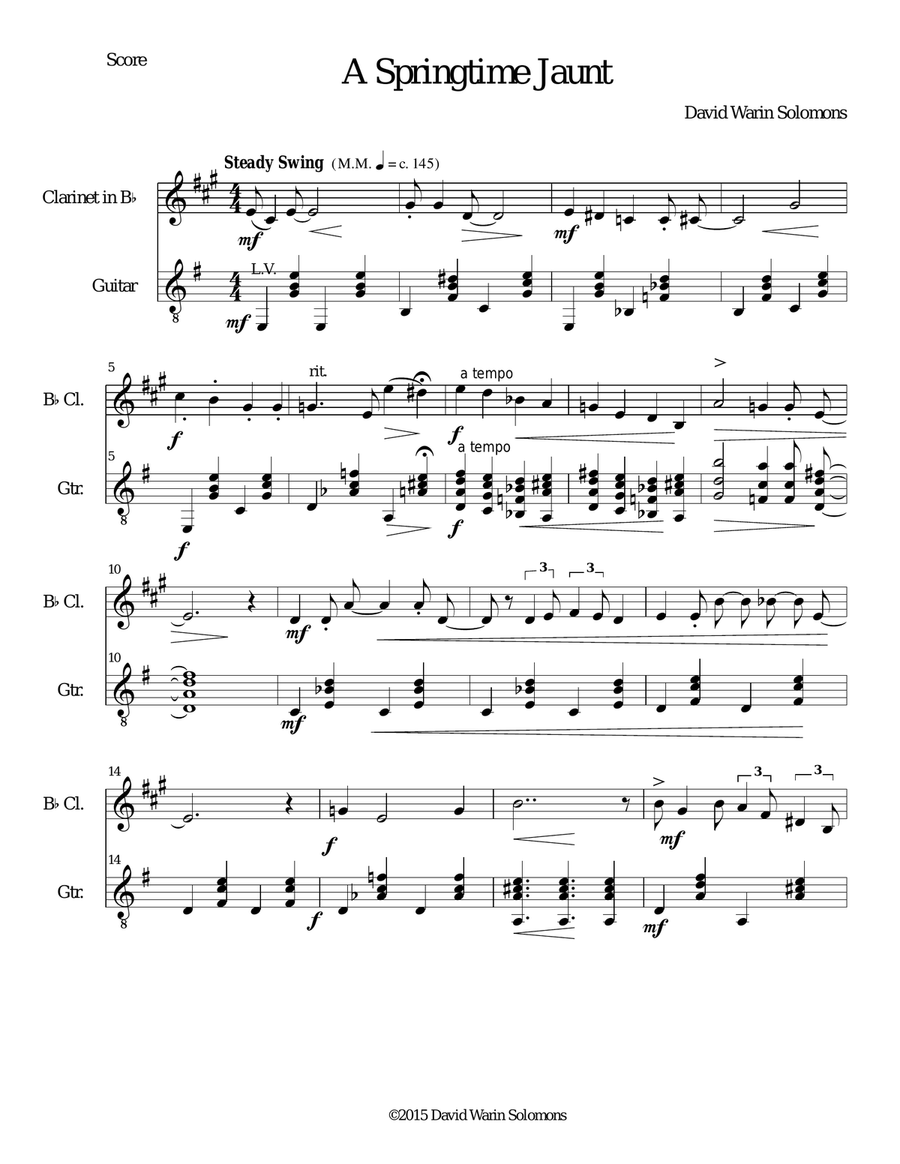 A Springtime Jaunt for clarinet and guitar Clarinet scores gallery preview page 1