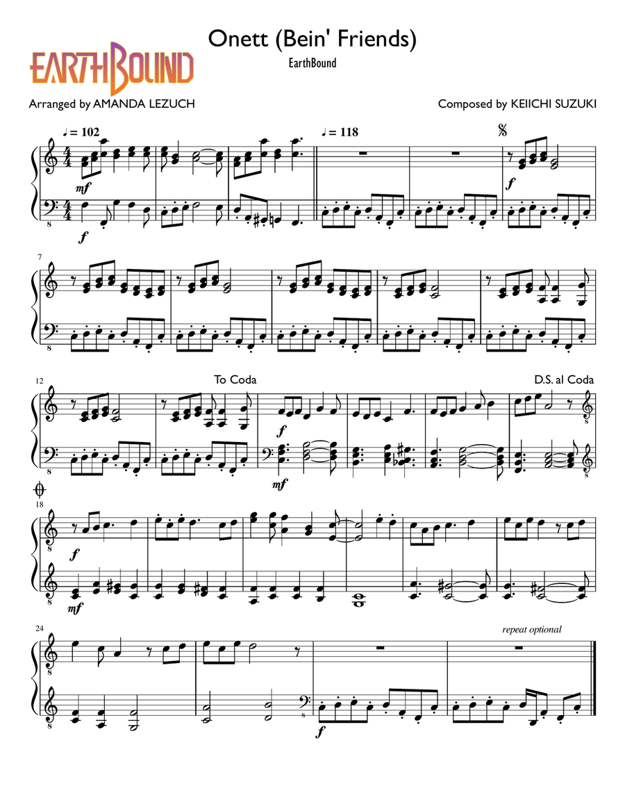 Onett (bein Friends) Piano Solo scores gallery preview page 1