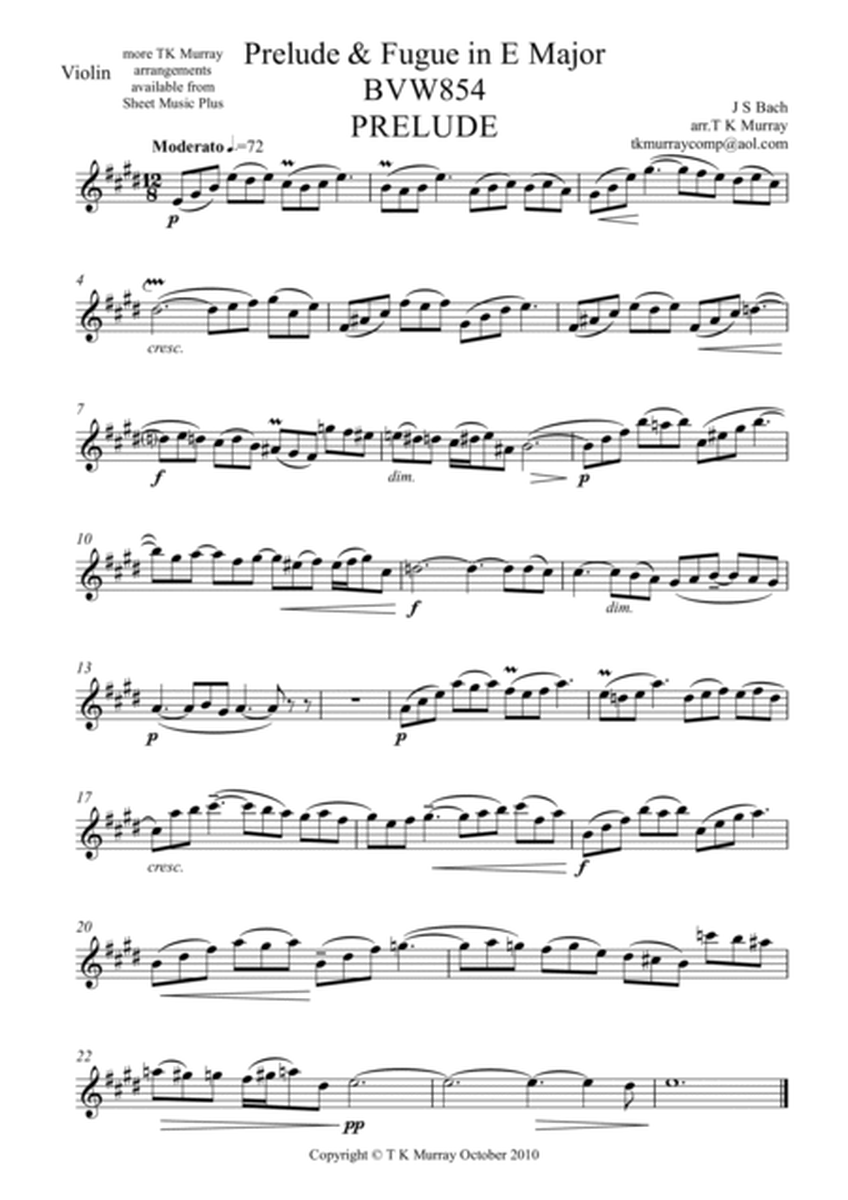 Bach - Prelude & Fugue in E Major BWV854- String Trio ( Violin, Viola, Cello ) image number null