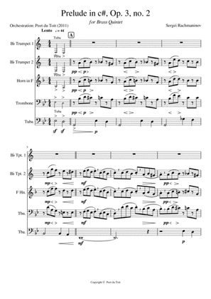 Book cover for Prelude in c#, Op.3, no.2 - S Rachmaninoff (Brass Quintet)