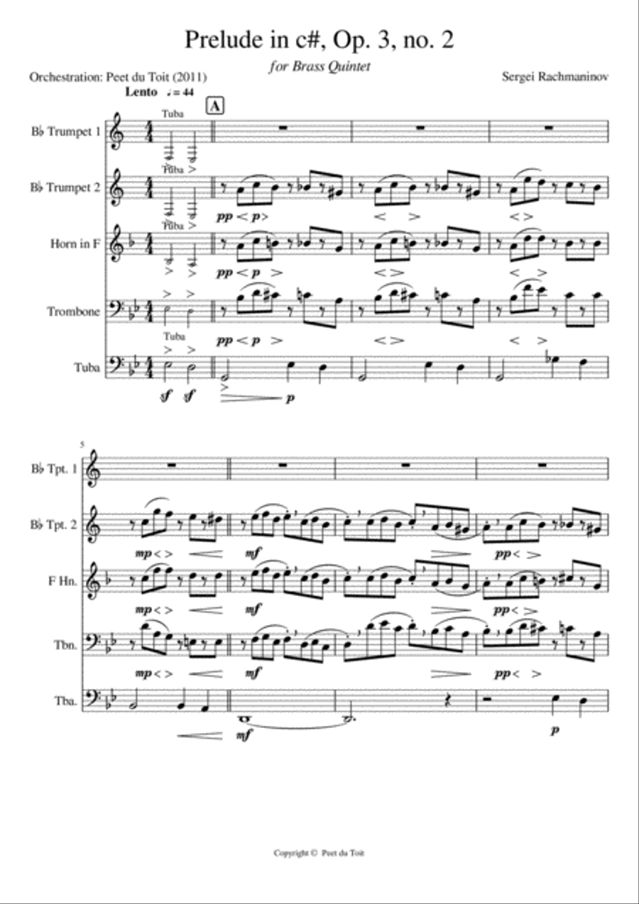 Book cover for Prelude in c#, Op.3, no.2 - S Rachmaninoff (Brass Quintet)