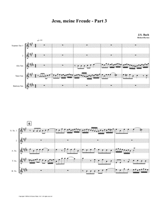 Jesu, meine Freude - Part 3, by J.S. Bach for Saxophone Quintet