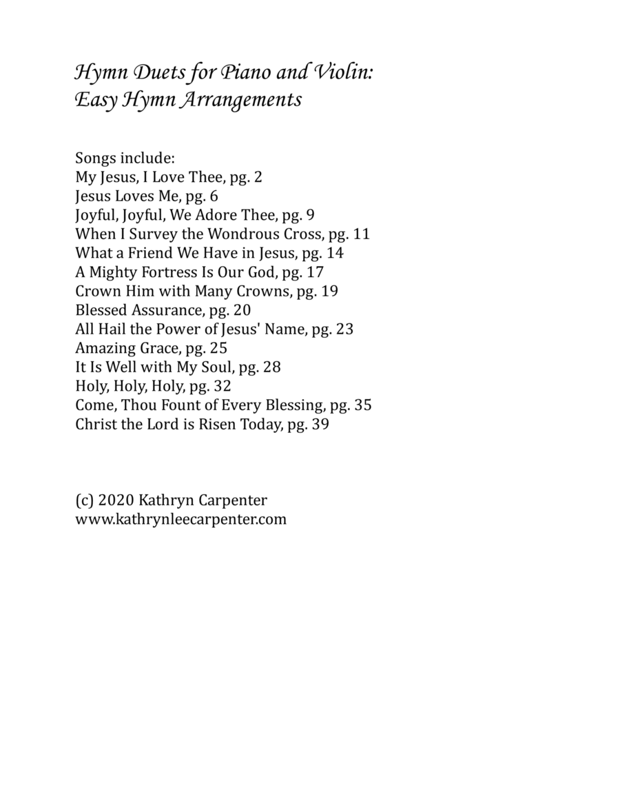 Hymn Duets for Piano & Violin: Easy Hymn Arrangements String Duet scores gallery preview page 1