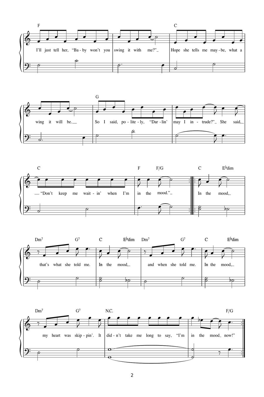 In The Mood Piano Solo scores gallery preview page 2
