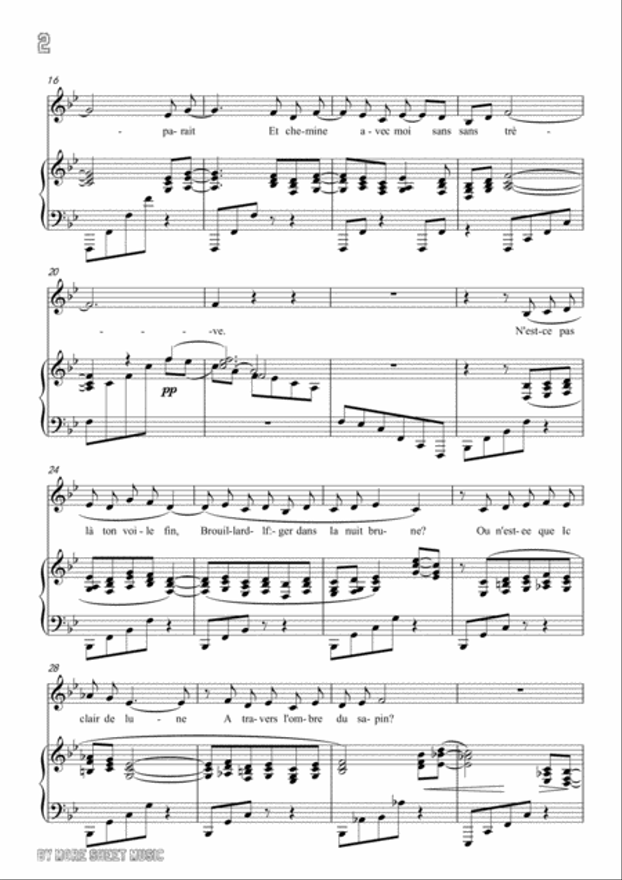 Saint-Saëns-Clair de lune in B flat Major,for Voice and Piano Voice Solo scores gallery preview page 4