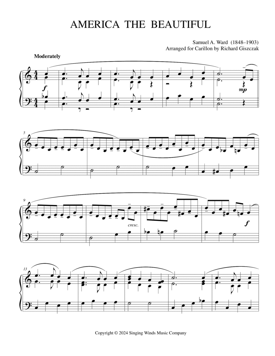 America the Beautiful Carillon scores gallery preview page 1