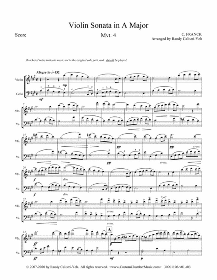 Franck Violin Sonata, Mvt. IV (violin/cello duet) image number null