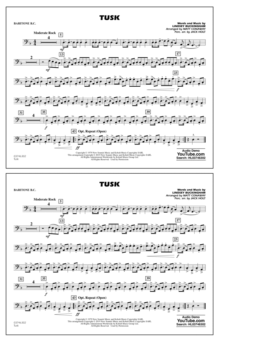 Tusk (arr. Matt Conaway) - Baritone B.C. Baritone Horn BC scores gallery preview page 1