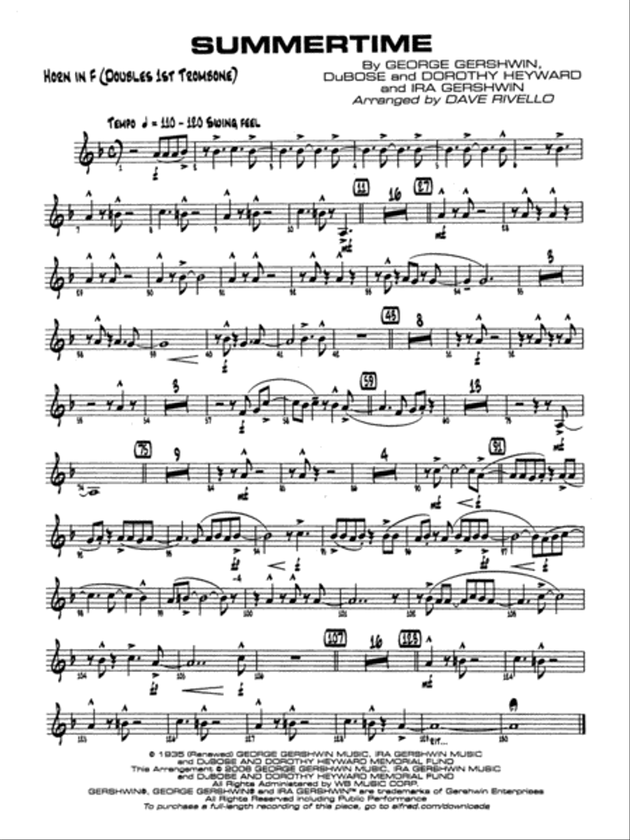 Summertime: 1st F Horn Jazz Ensemble scores gallery preview page 1