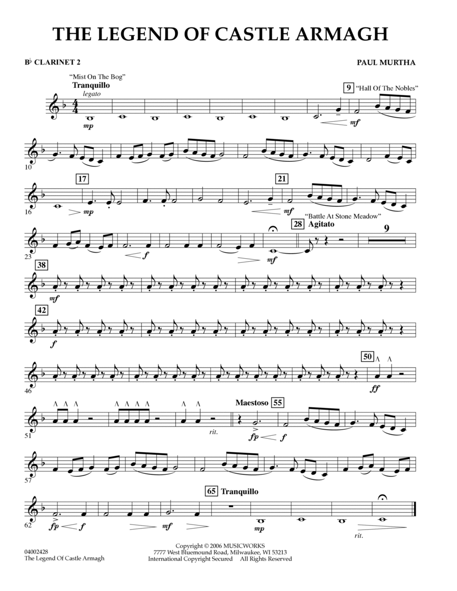 The Legend of Castle Armagh - Bb Clarinet 2 B-Flat Clarinet scores gallery preview page 1