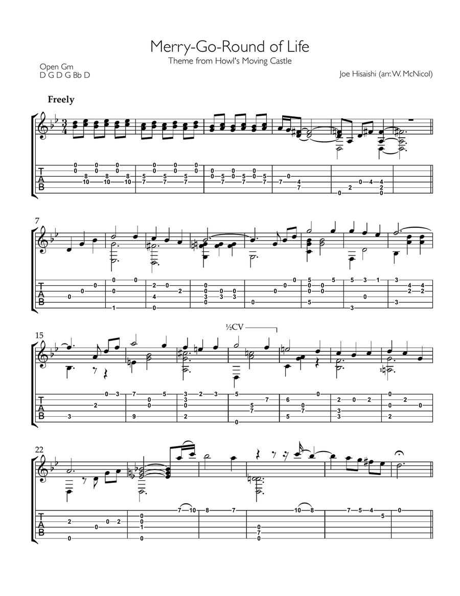 Merry-Go-Round Of Life Merry-Go-Round Of Life Guitar Solo scores gallery preview page 1