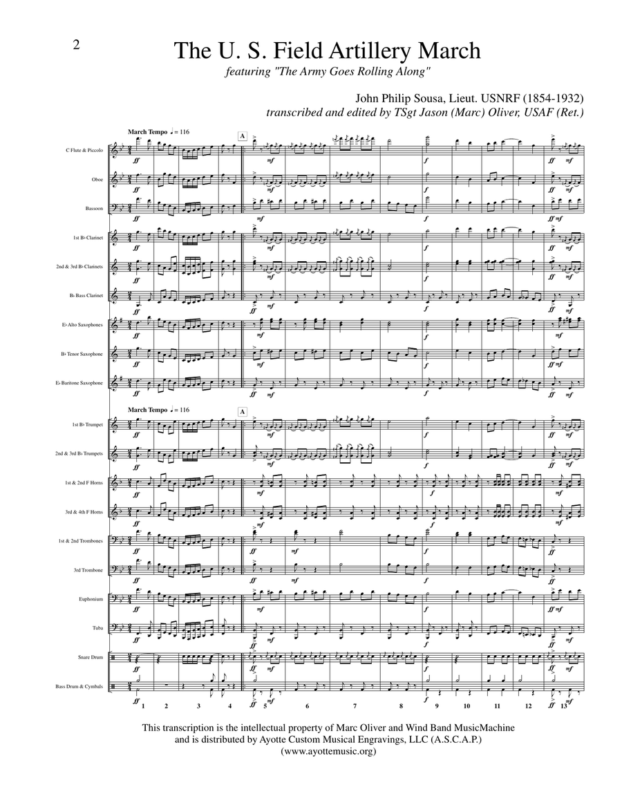 The United States Field Artillery March Concert Band scores gallery preview page 1