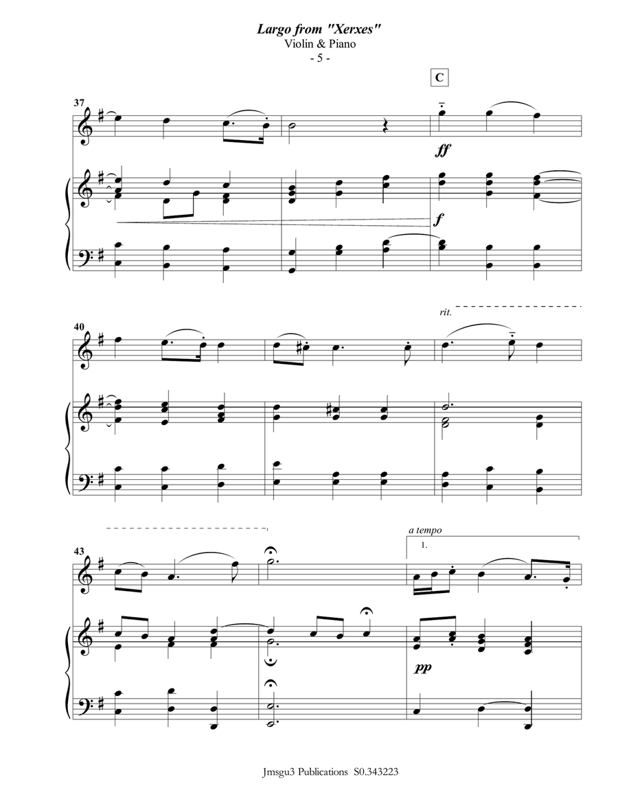 Handel: Largo from Xerxes for Violin & Piano Violin Solo scores gallery preview page 5