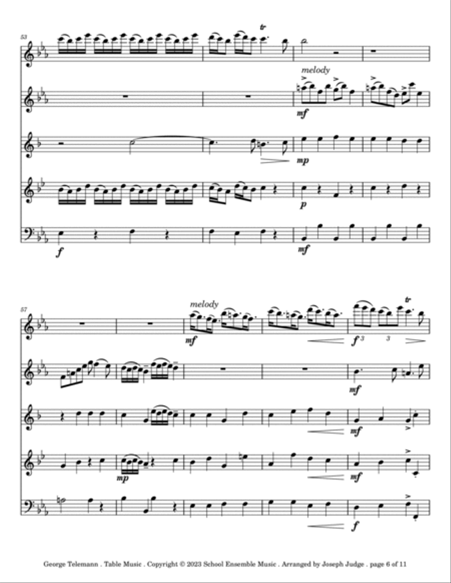 Table Music by Telemann for Woodwind Quintet in Schools Woodwind Quintet scores gallery preview page 6