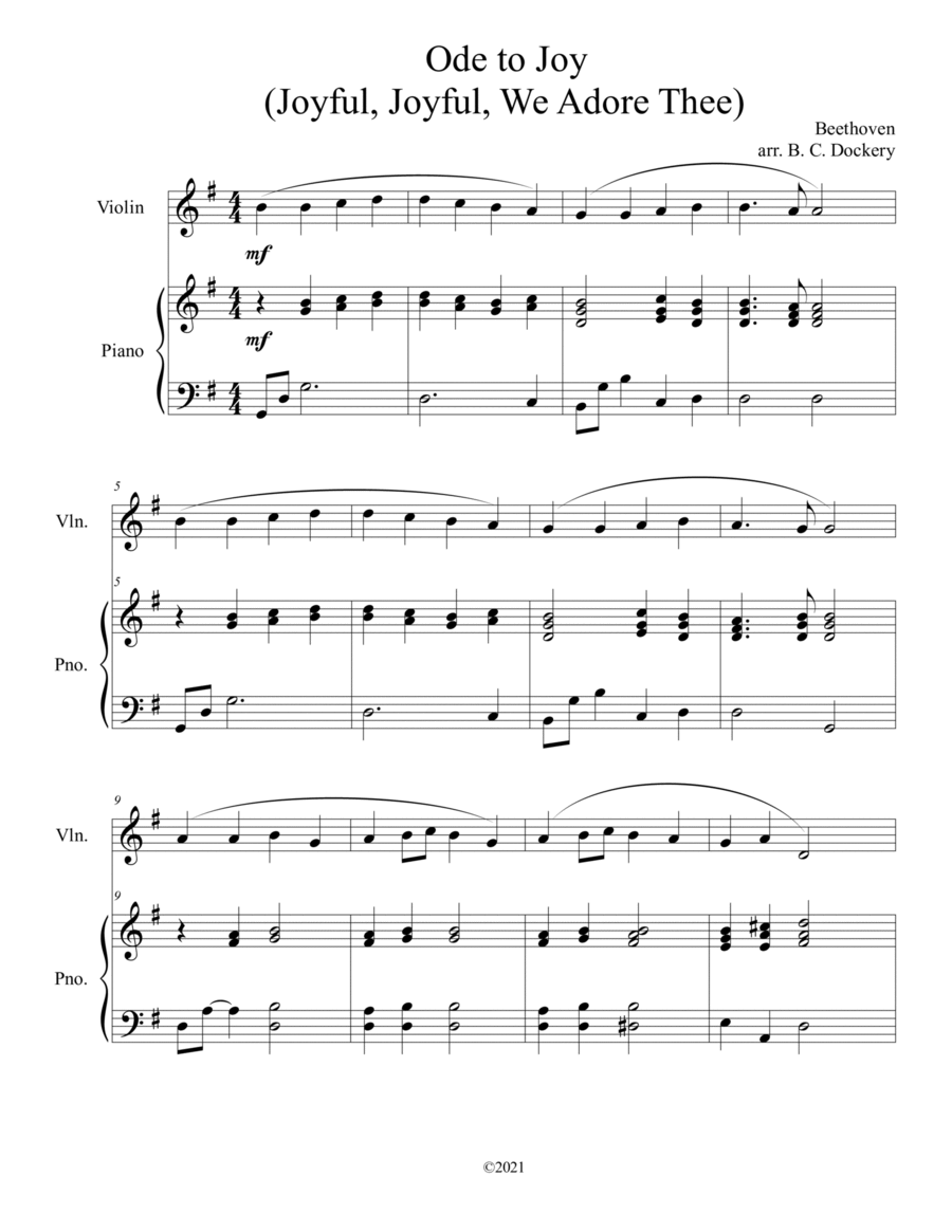 Ode to Joy (Joyful, Joyful, We Adore Thee) for solo violin with piano accompaniment image number null