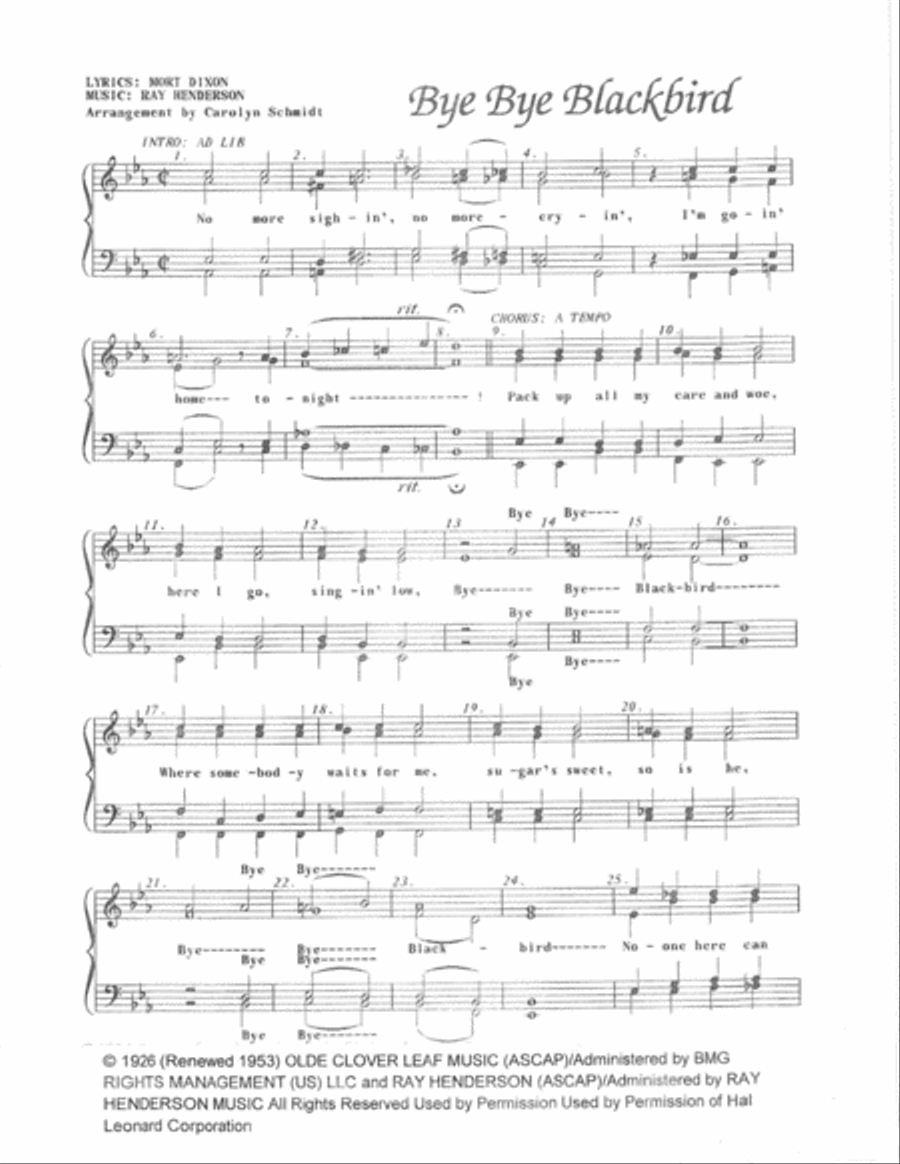 Bye Bye Blackbird Bye Bye Blackbird SSAA scores gallery preview page 1