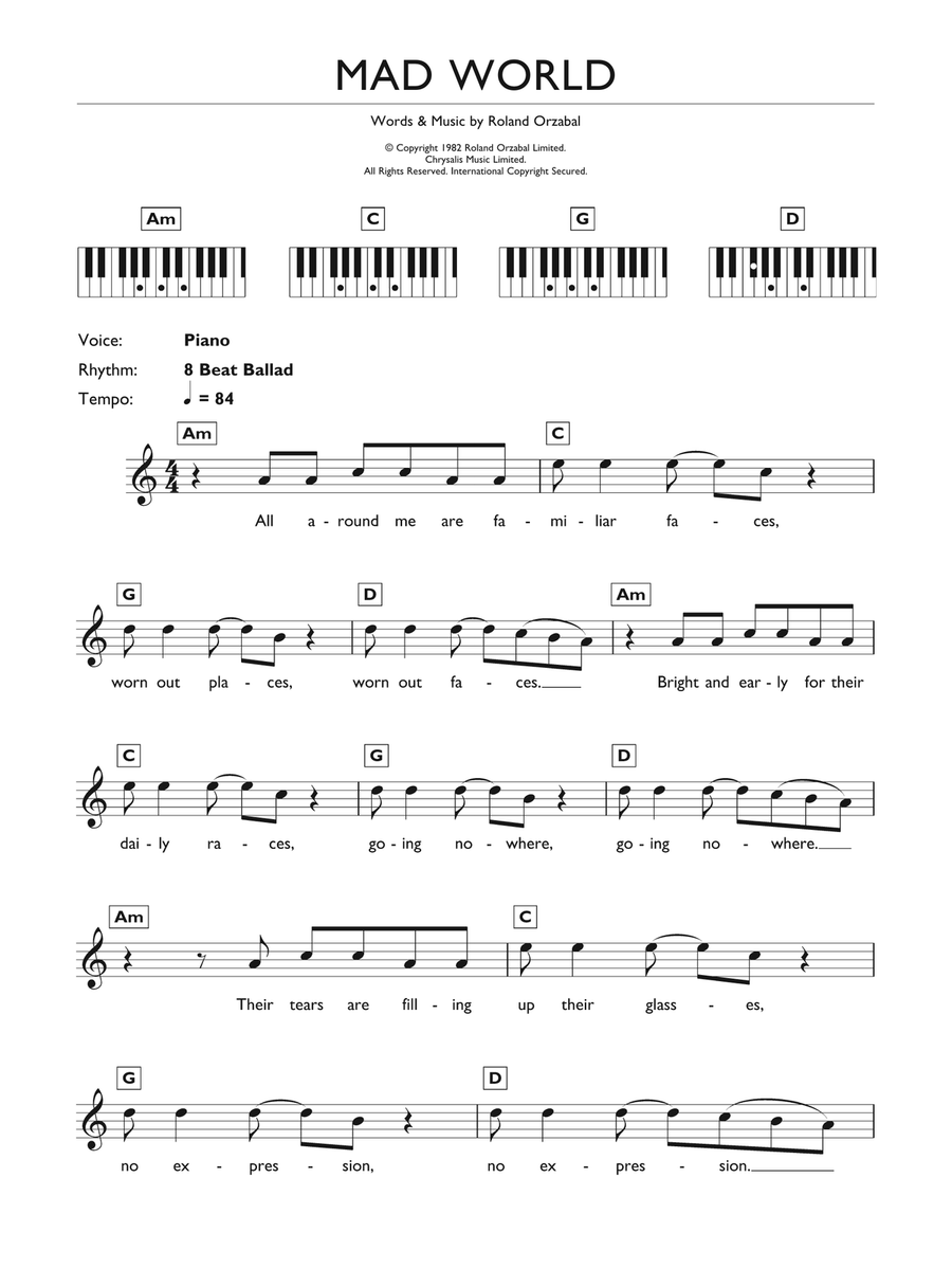 Mad World (from Donnie Darko) Piano Solo scores gallery preview page 1