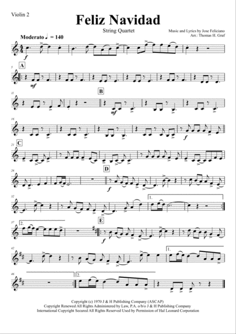 Feliz Navidad String Quartet scores gallery preview page 5