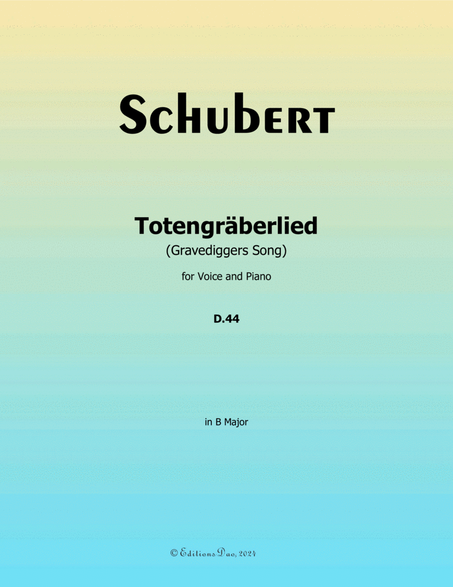 Totengraberlied, by Schubert, D.44, in B Major Voice scores gallery preview page 1