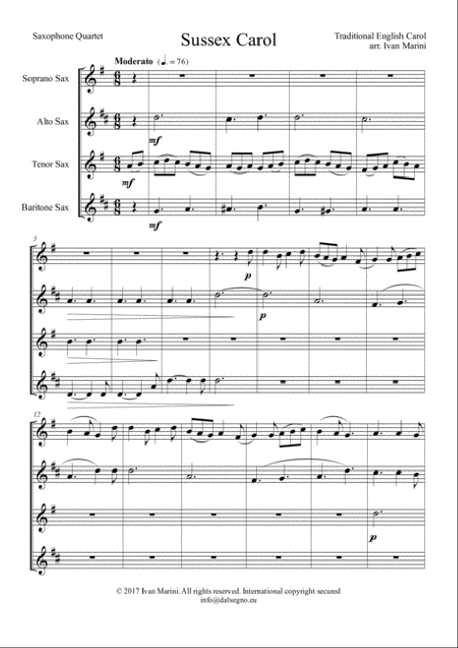 SUSSEX CAROL - for Saxophone Quartet image number null