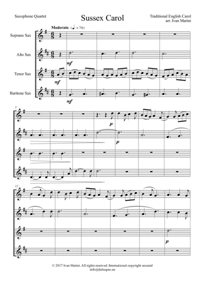 SUSSEX CAROL - for Saxophone Quartet by Traditional Saxophone - Digital Sheet Music