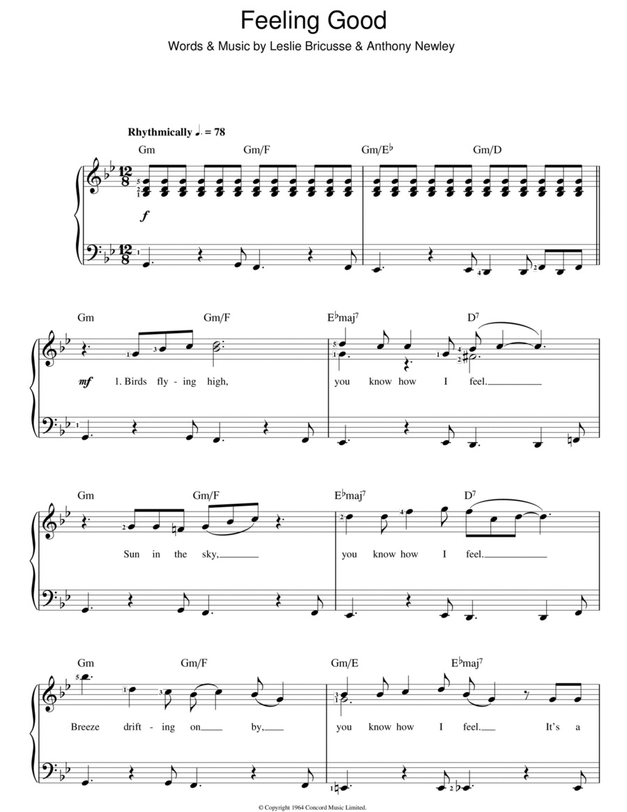 Feeling Good Piano, Vocal scores gallery preview page 1