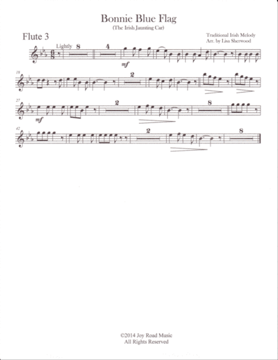 Bonnie Blue Flag for Three Flutes and piano (opt. 3 Clarinets) image number null