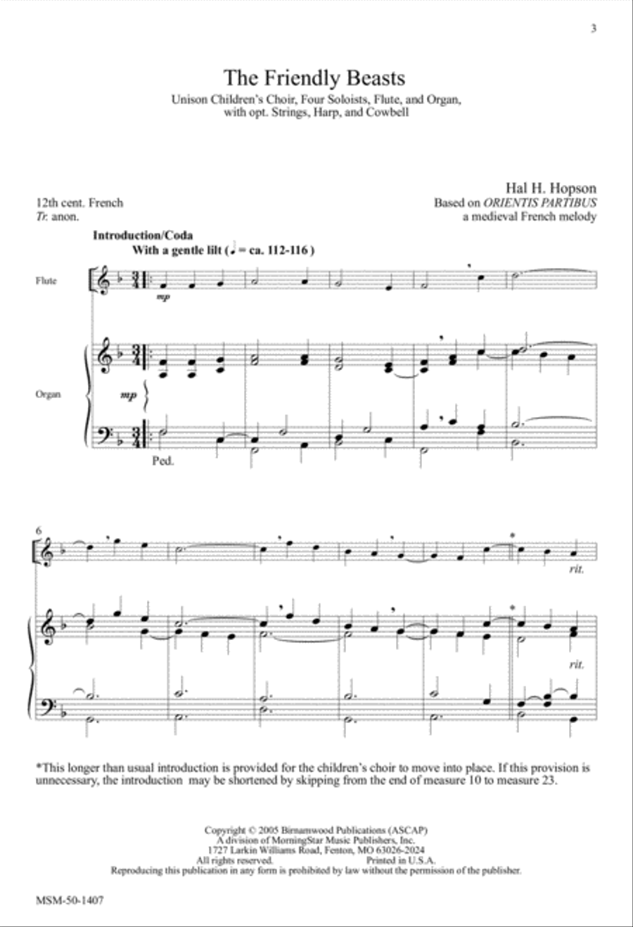 The Friendly Beasts Unison Choir scores gallery preview page 2