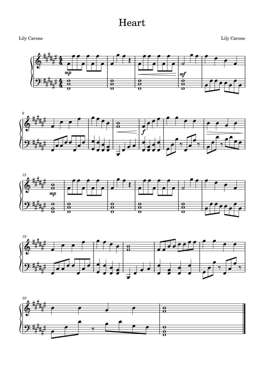 Heart Piano Solo scores gallery preview page 1