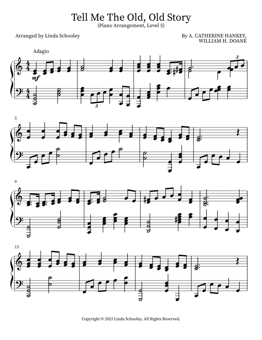 Tell Me The Old, Old Story Piano Solo scores gallery preview page 1