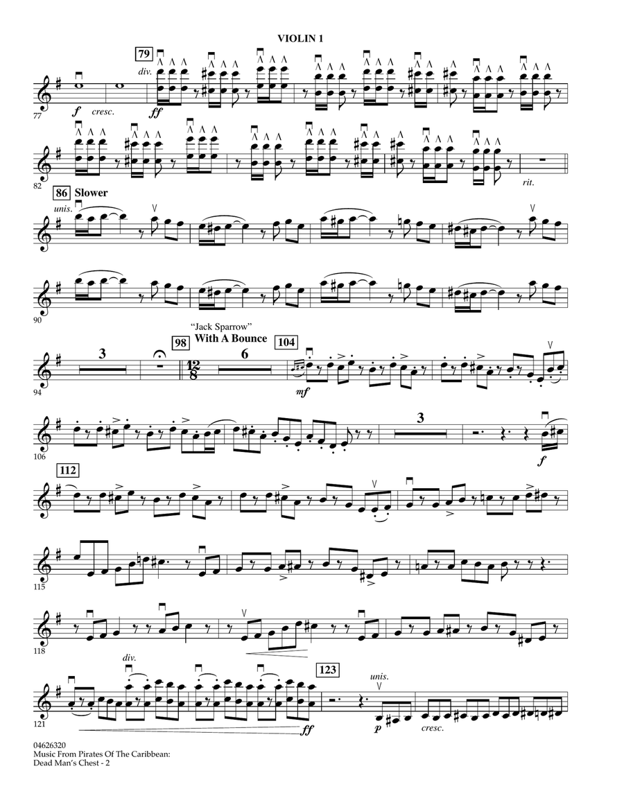 Music from Pirates of the Caribbean: Dead Man's Chest - Violin 1 Orchestra scores gallery preview page 2