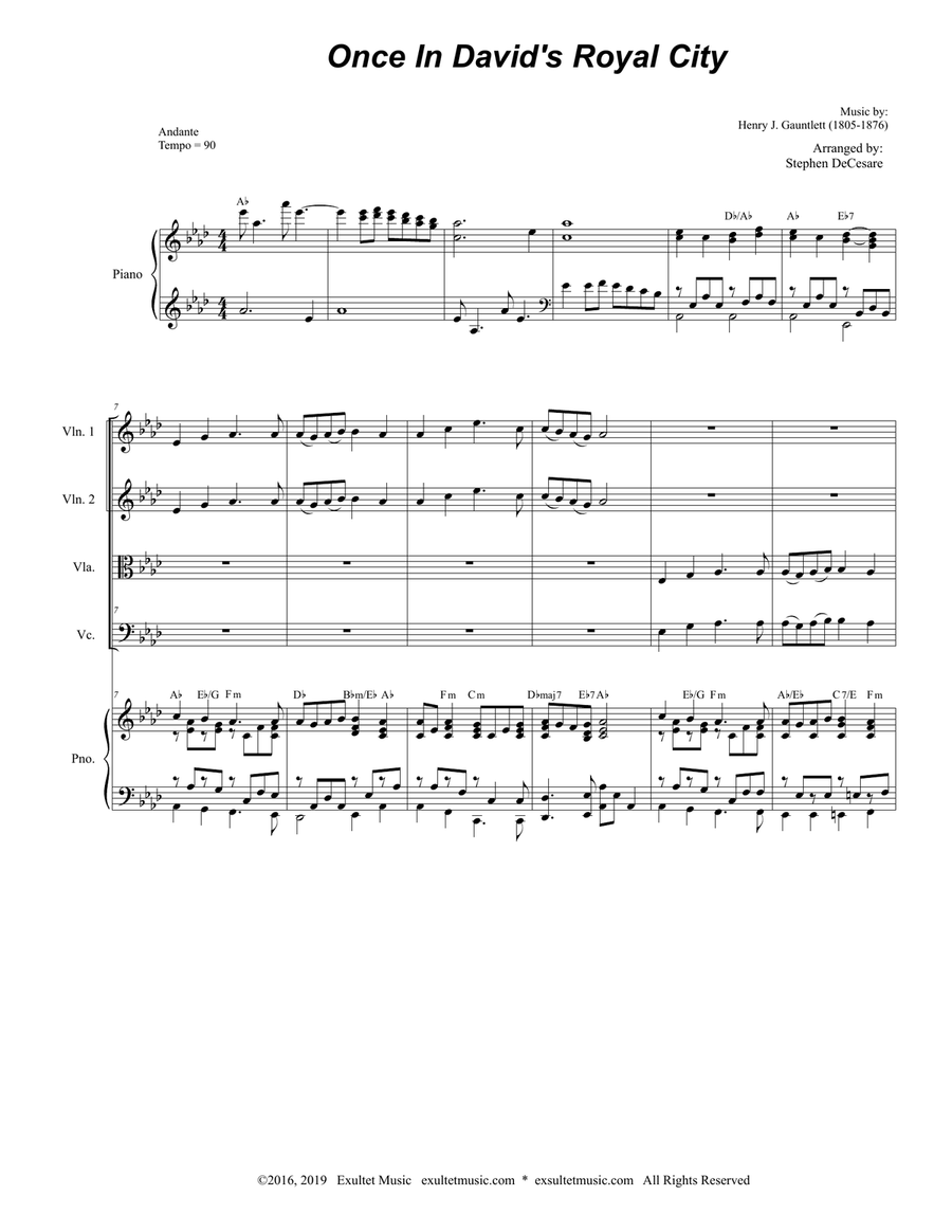 Once In Royal David's City (String Quartet and Piano) String Quartet scores gallery preview page 1