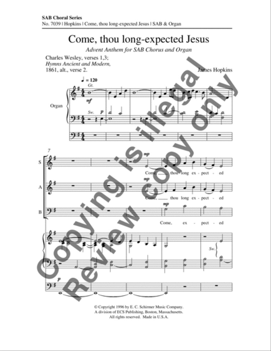 Come, thou long-expected Jesus 3-Part scores gallery preview page 7
