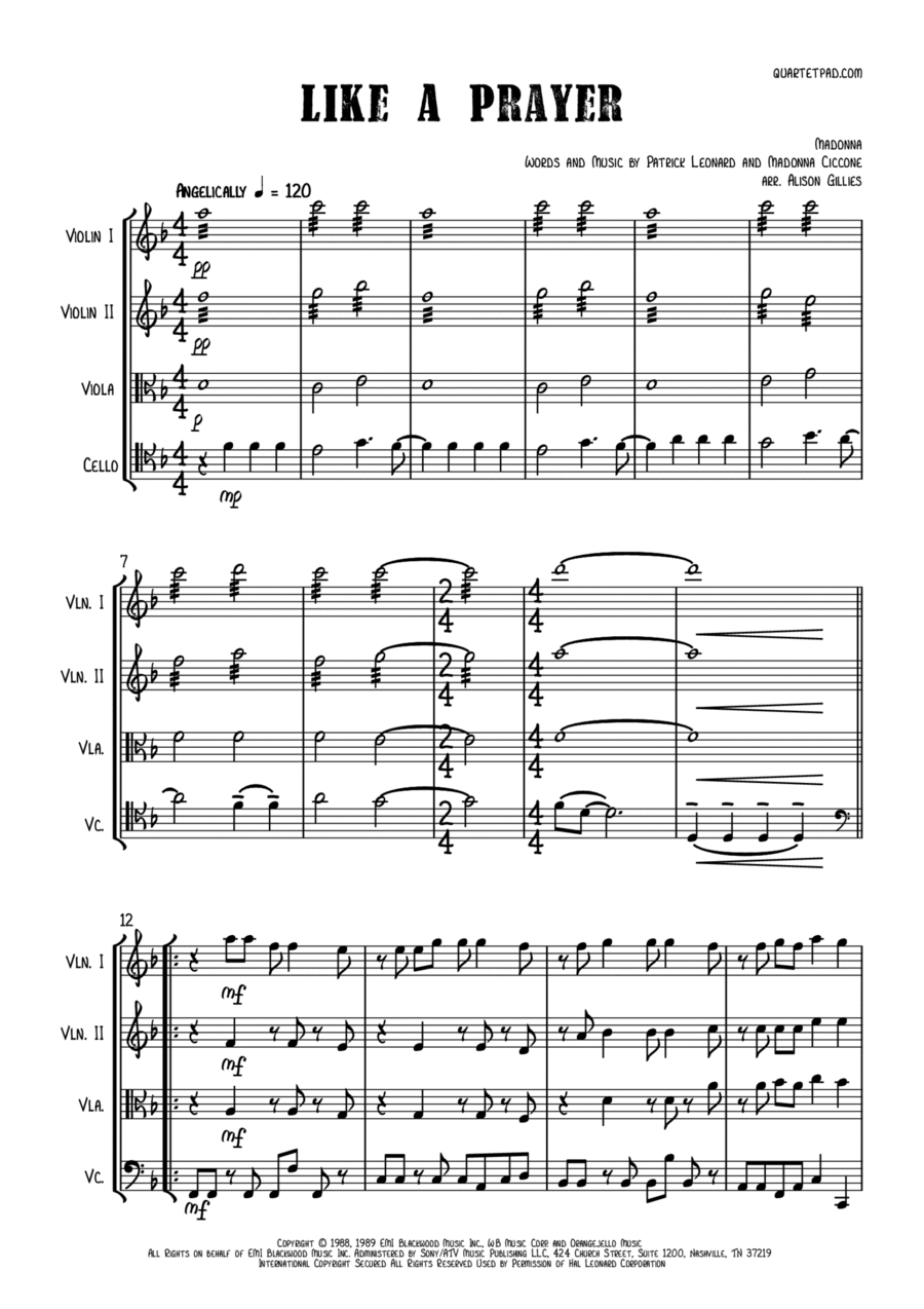 Like A Prayer String Quartet scores gallery preview page 1
