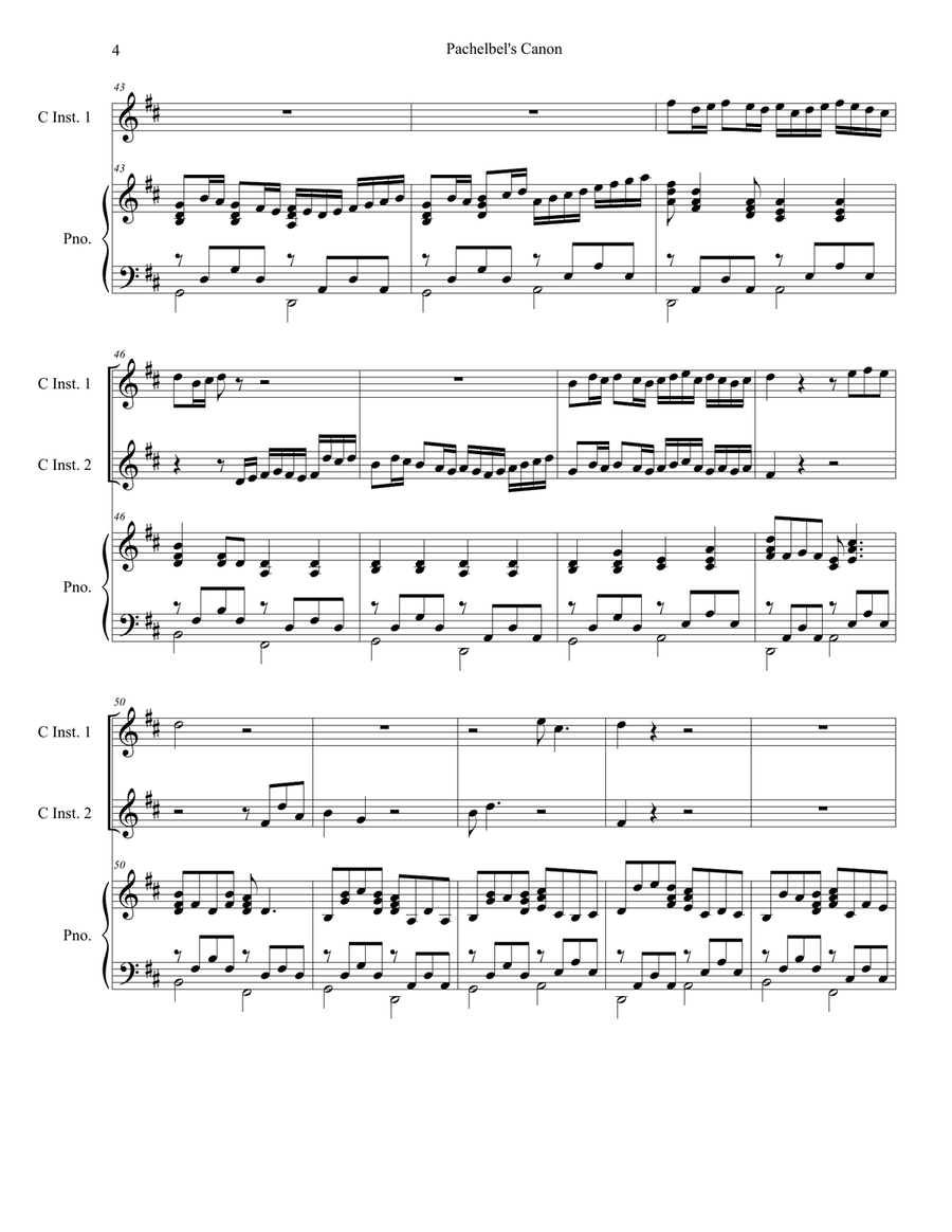 Pachelbel's Canon (Wedding Arrangement: Duet for C-Instruments with Piano Accompaniment) Flute scores gallery preview page 5