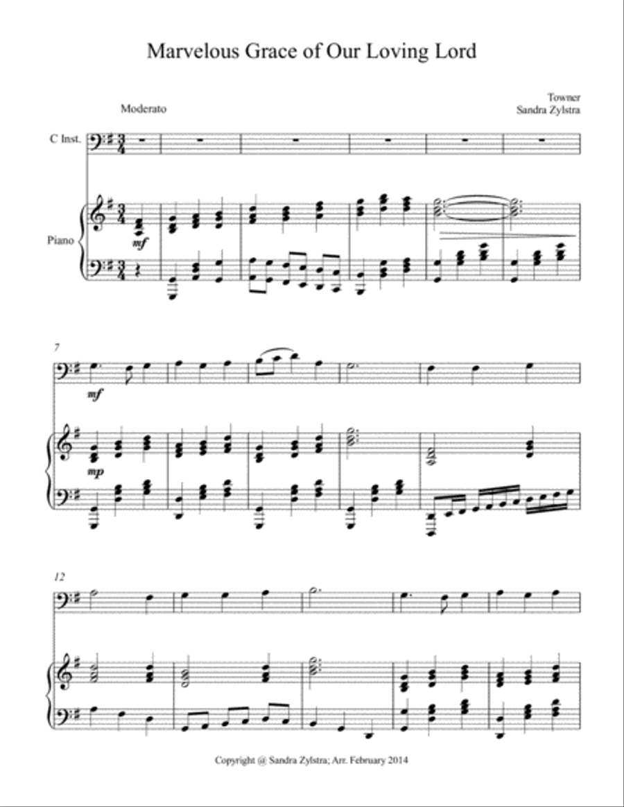 Marvelous Grace of Our Loving Lord (bass C instrument solo) Piano scores gallery preview page 2