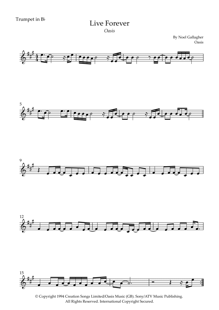 Live Forever Live Forever B-Flat Trumpet scores gallery preview page 1
