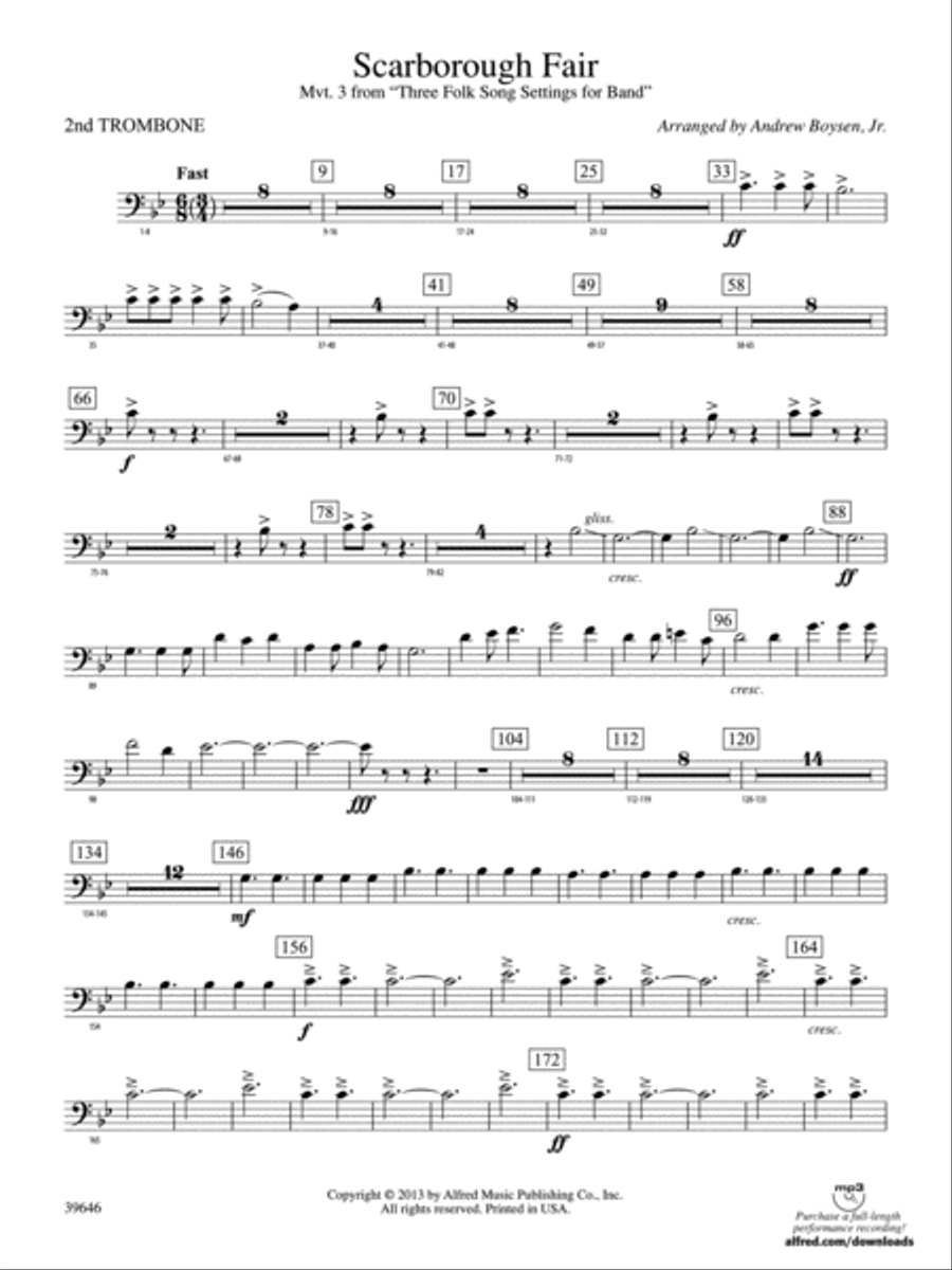 Scarborough Fair: 2nd Trombone Concert Band scores gallery preview page 1