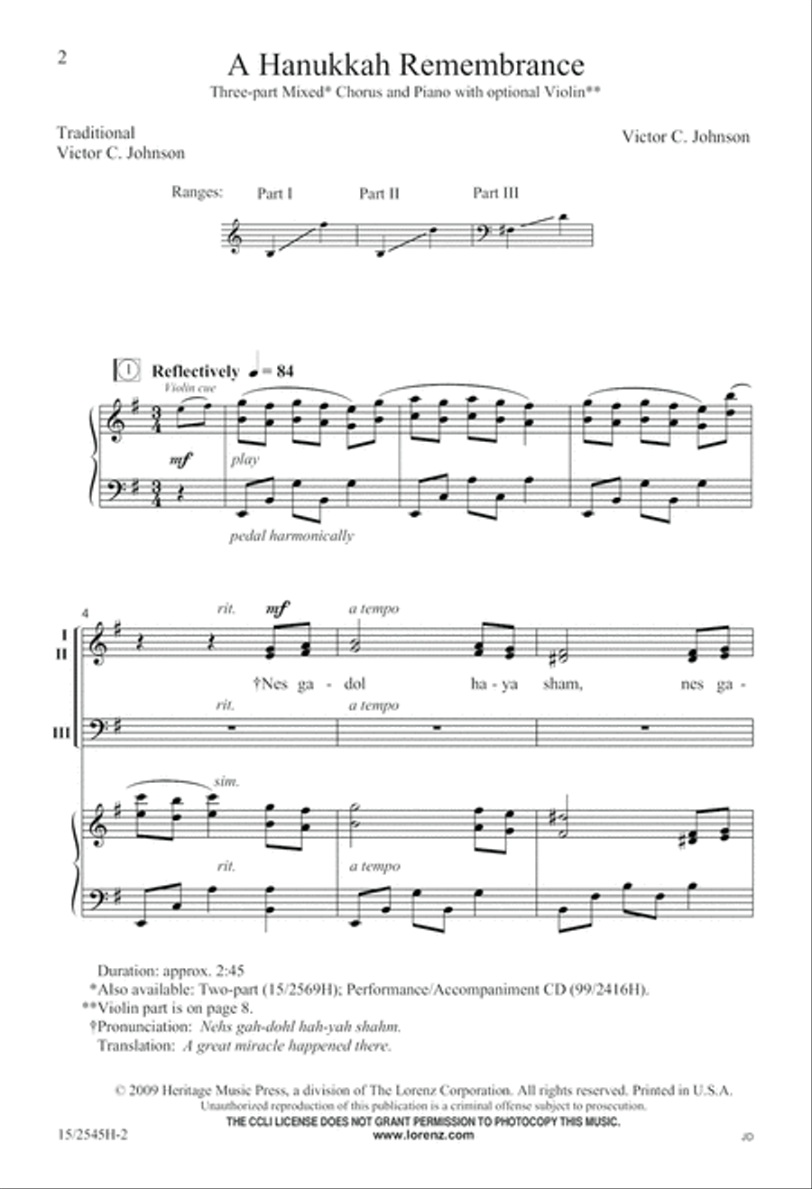 A Hanukkah Remembrance 3-Part scores gallery preview page 2
