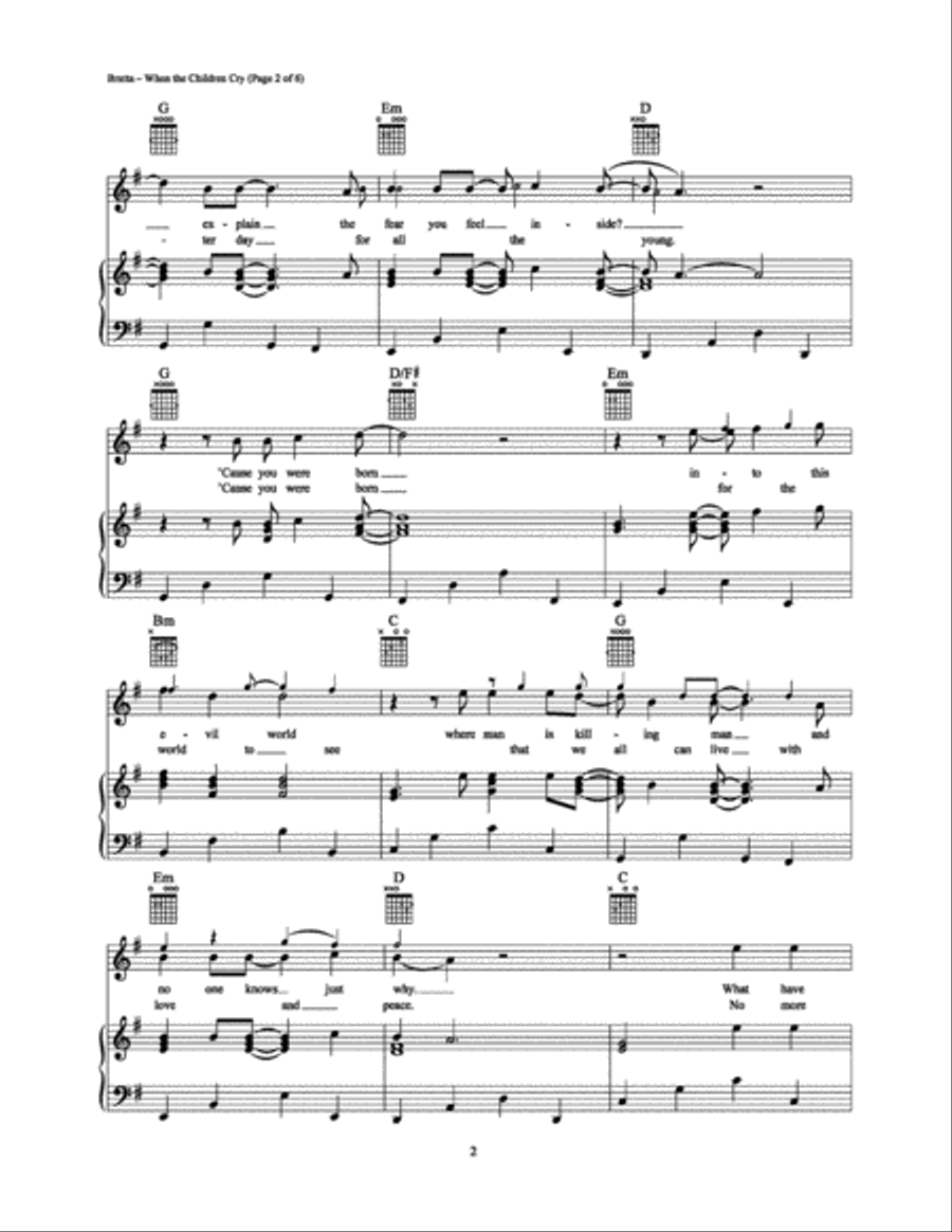 When The Children Cry Piano, Vocal, Guitar scores gallery preview page 2