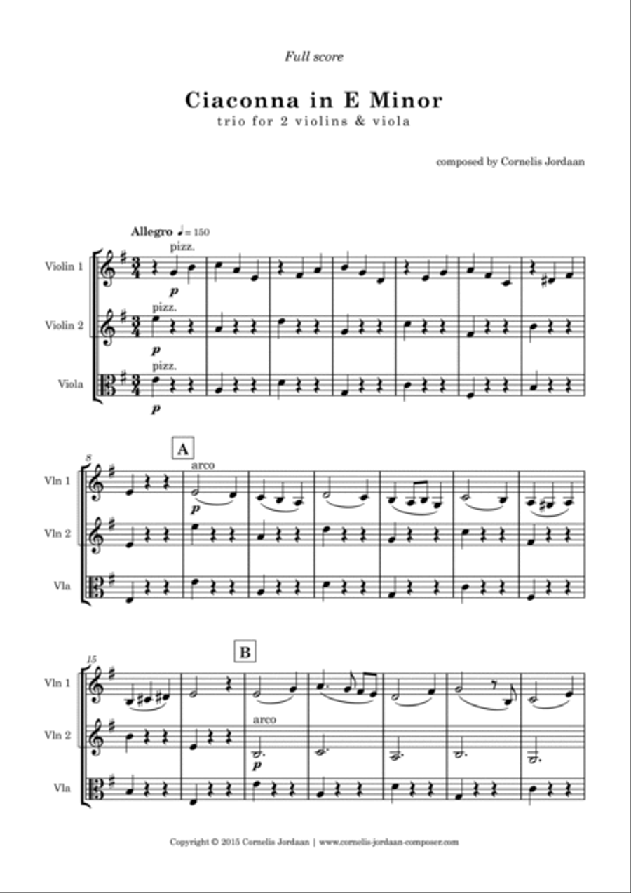 Ciaconna in e minor, for 2 violins & viola String Trio scores gallery preview page 2